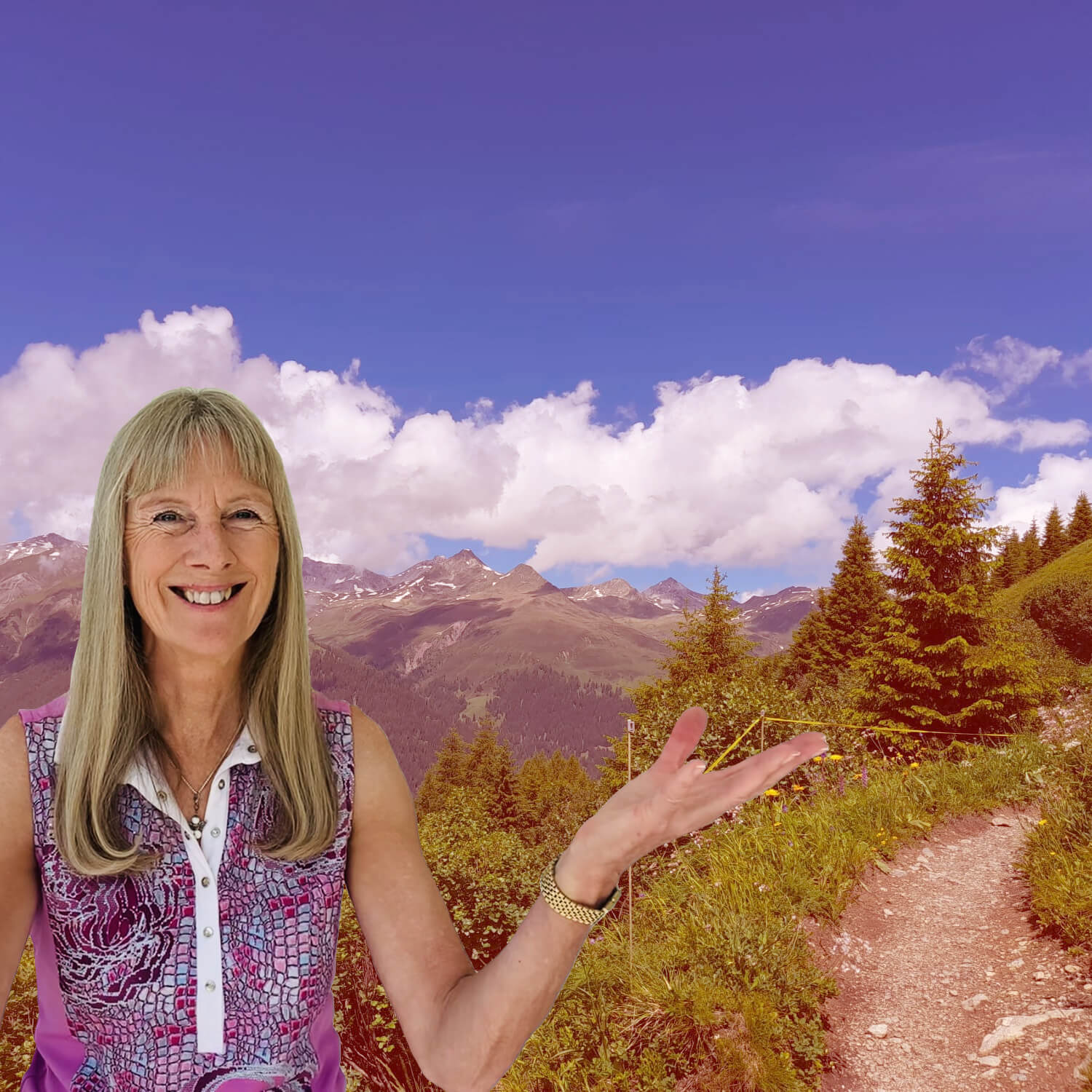 komprWeg Rinerhorn AK kurzarm Pink Fog Frau Berglandschaft